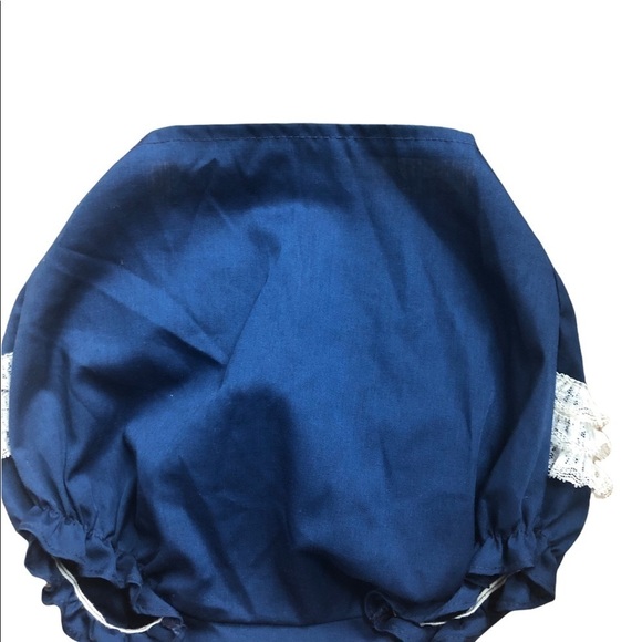 VTG Mini World 2PC Baby Girl Dress/Lace Panty Set Navy White Puppy Bow 9-12MO - Picture 6 of 7